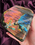 Blue pink and orange flash labradorite statement large freeform from Madagascar