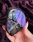 Blue and violet flash labradorite freeform with astral portal effect from Madagascar