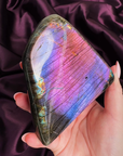 Pink violet and blue gradient flash labradorite freeform with cosmic veil effect from Madagascar