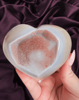 Red and blue banded agate heart crystal with fine sugar druzy center