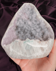 cotton candy pink and green druzy sugar amethyst crystal cutbase