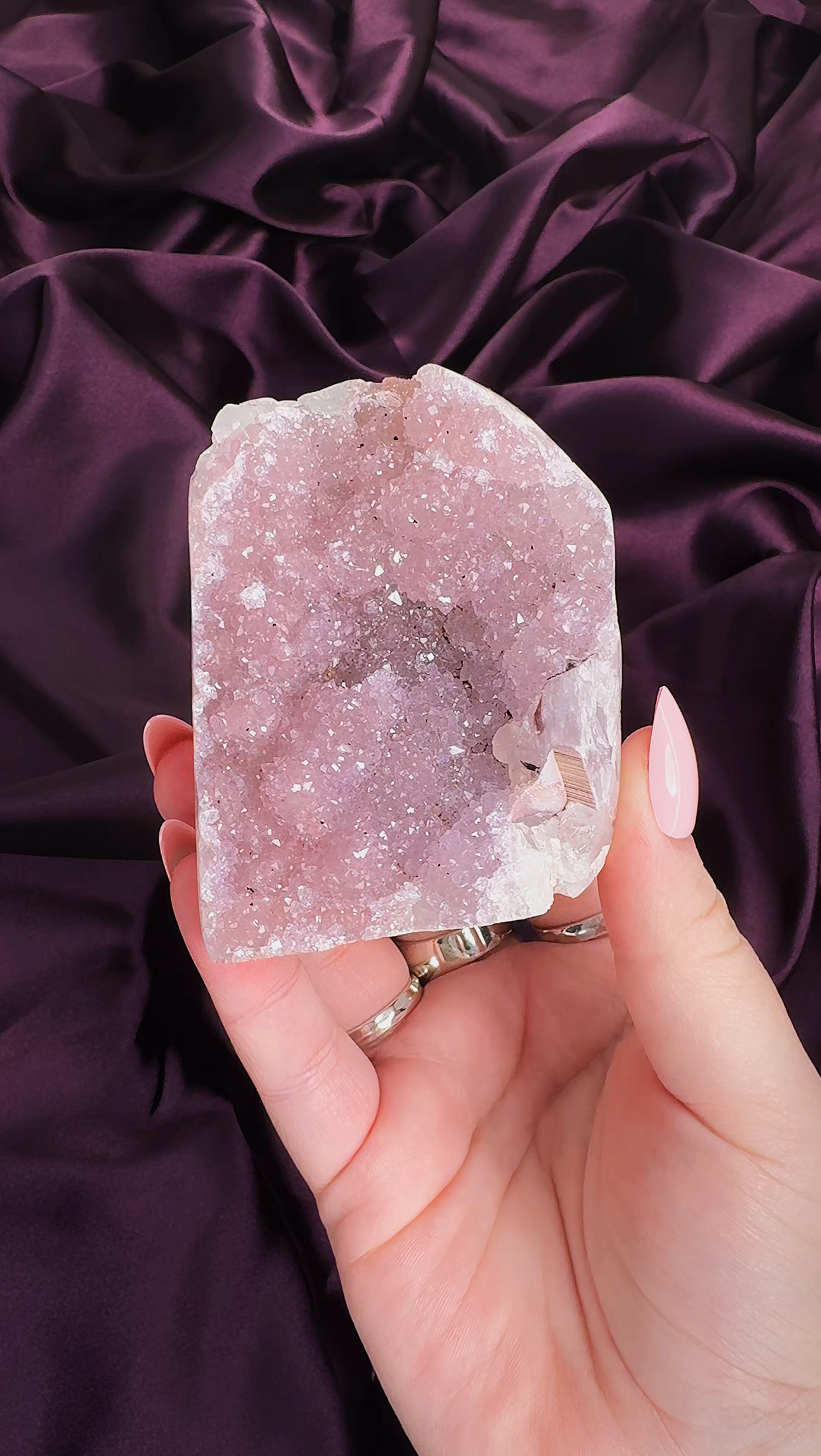 light pink sugar amethyst crystal druzy cutbase 