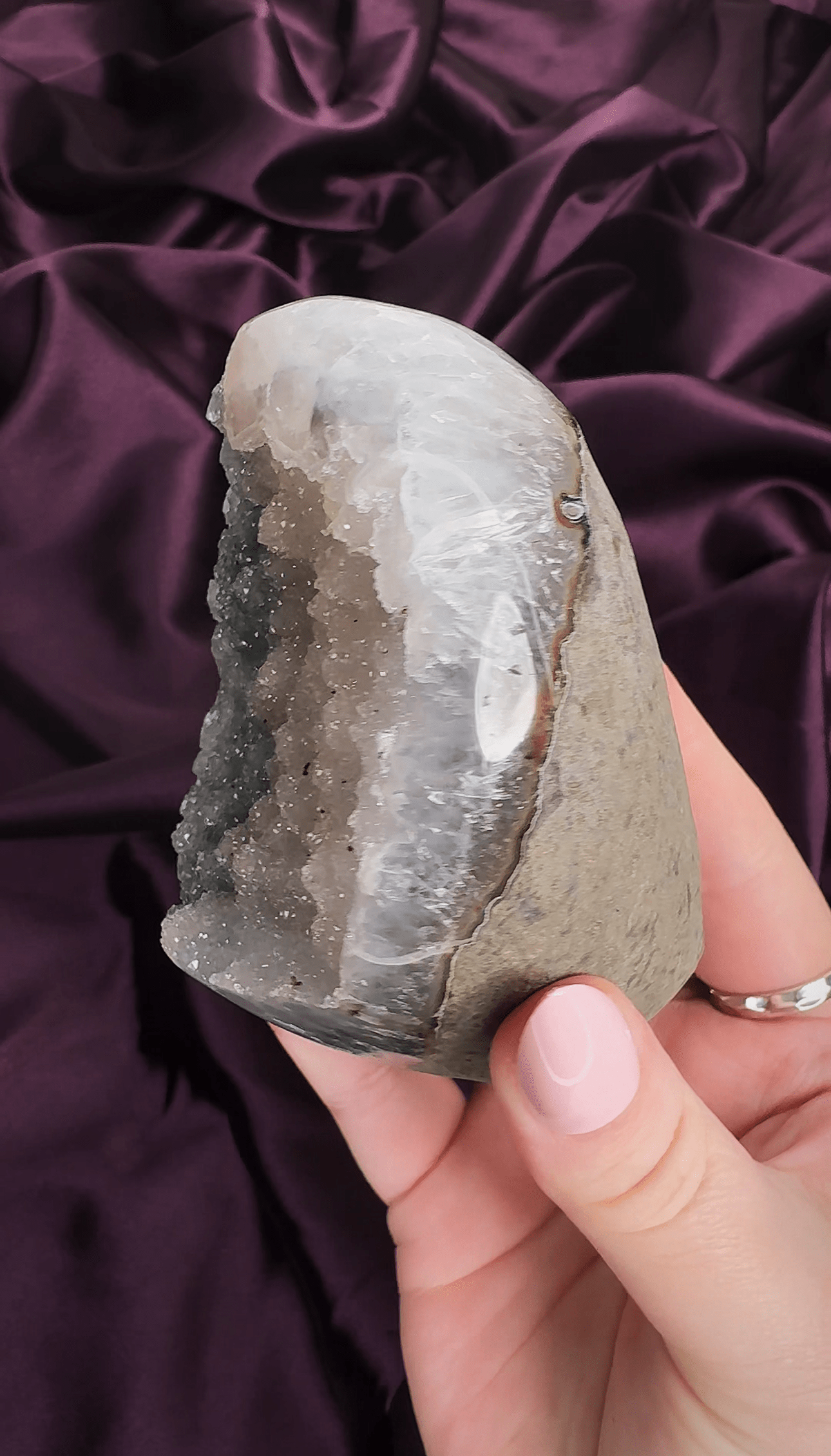 Pink & Green Split Sugar Amethyst Cutbase - natural crystal specimen - Valerian Gems