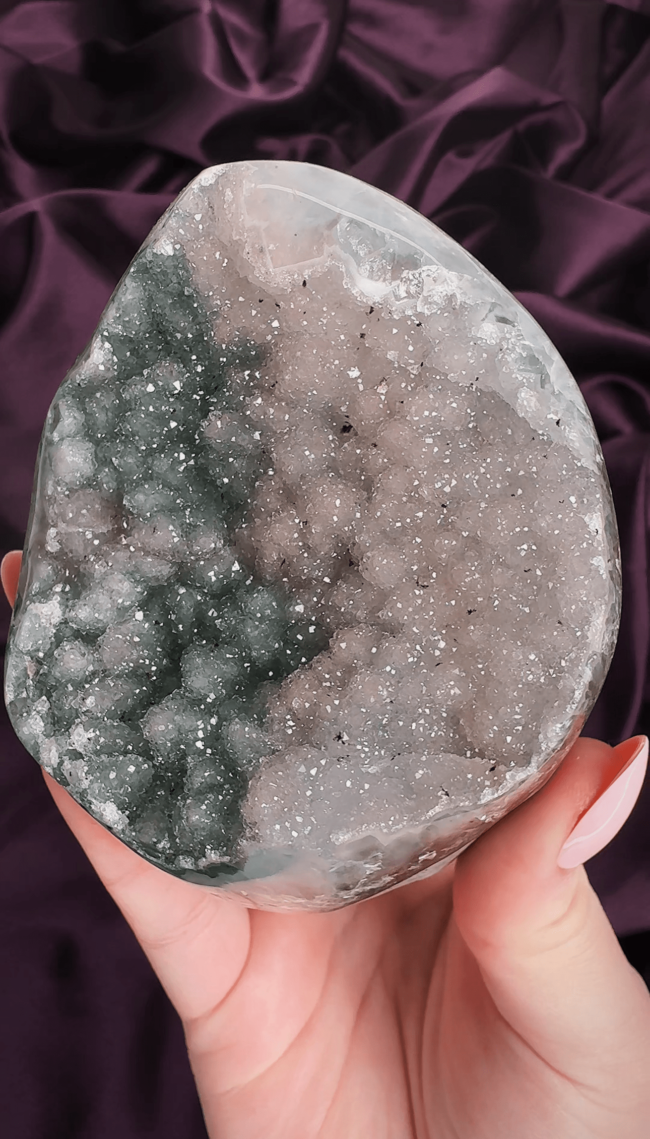 Pink & Green Split Sugar Amethyst Cutbase - natural crystal specimen - Valerian Gems