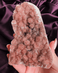 Terracotta orange sugar amethyst cutbase with sparkling druzy crystal surface