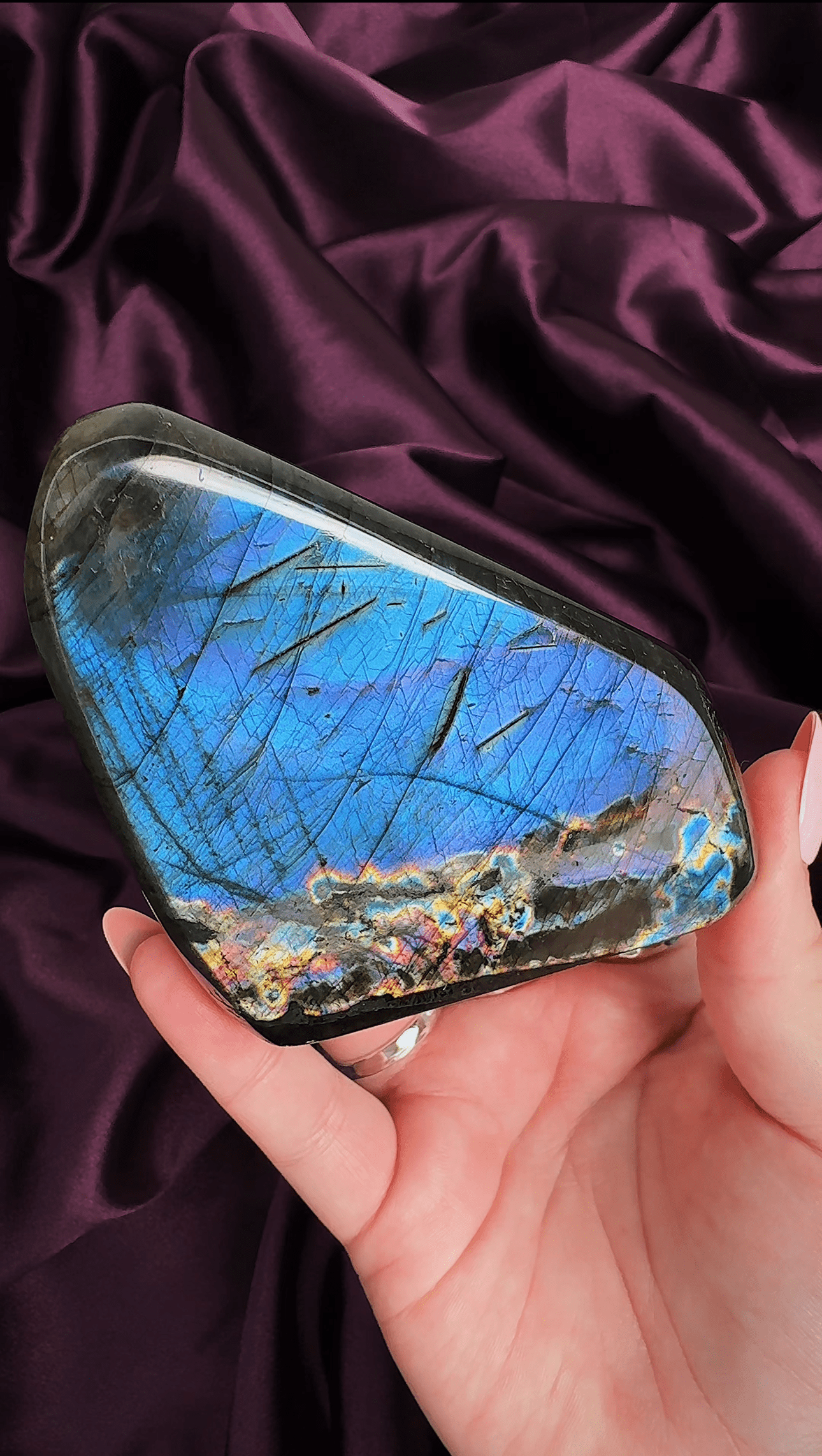 Electric blue flash labradorite freeform with golden undertones from Madagascar